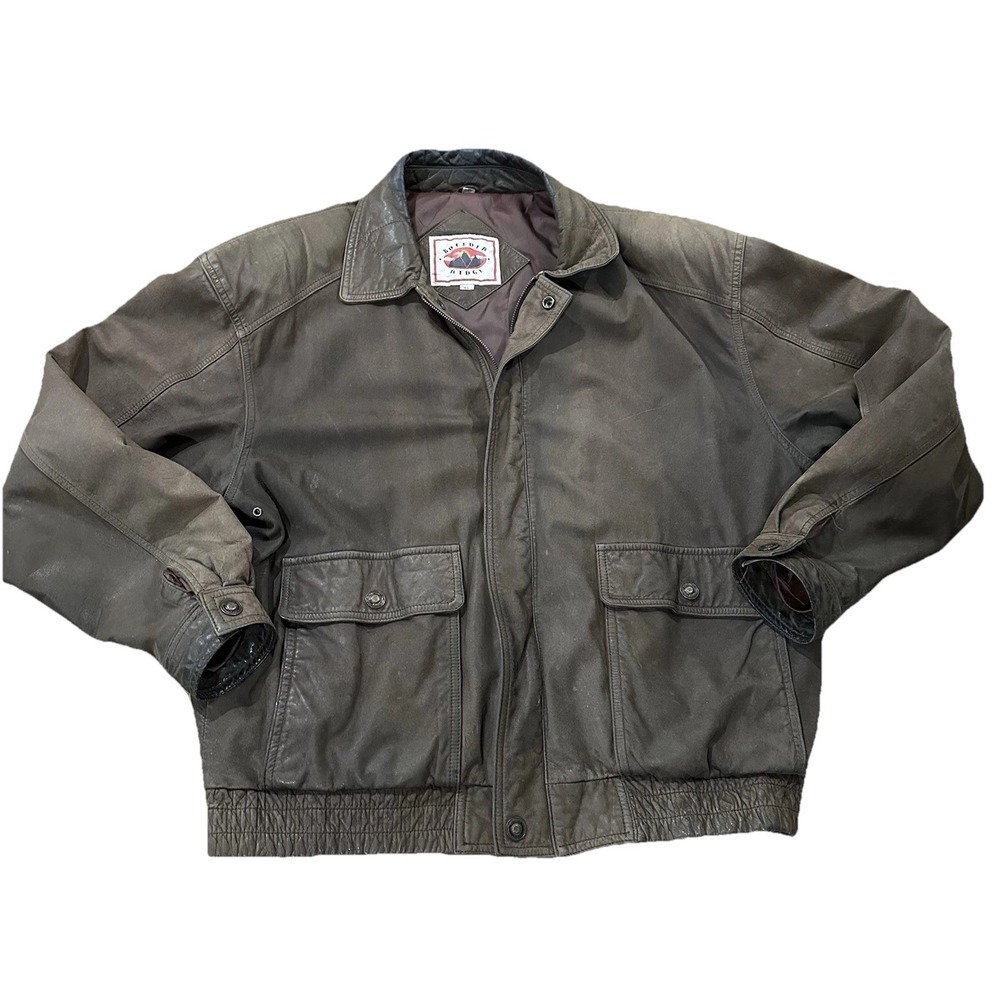 BOULDER RIDGE Mens Brown Leather Zip Jacket XL Vintage Workwear Distressed